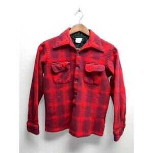 Womens Towncraft Plus Button Up Shirt JC Penneys Red Black Plaid 70s VTG Medium